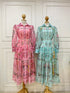 High Fashion Multi Color Floral Print Collar Down Waist Rope Dress